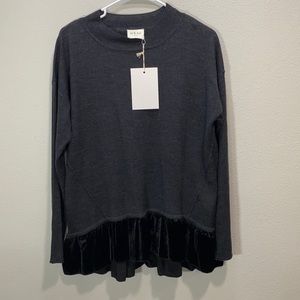 Velvet-trim sweater Merino wool graphite wj72.14.f